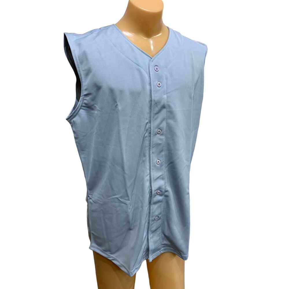 New Tag Team Uniform Adult Large Gray Button Down Baseball Sleeveless Jersey